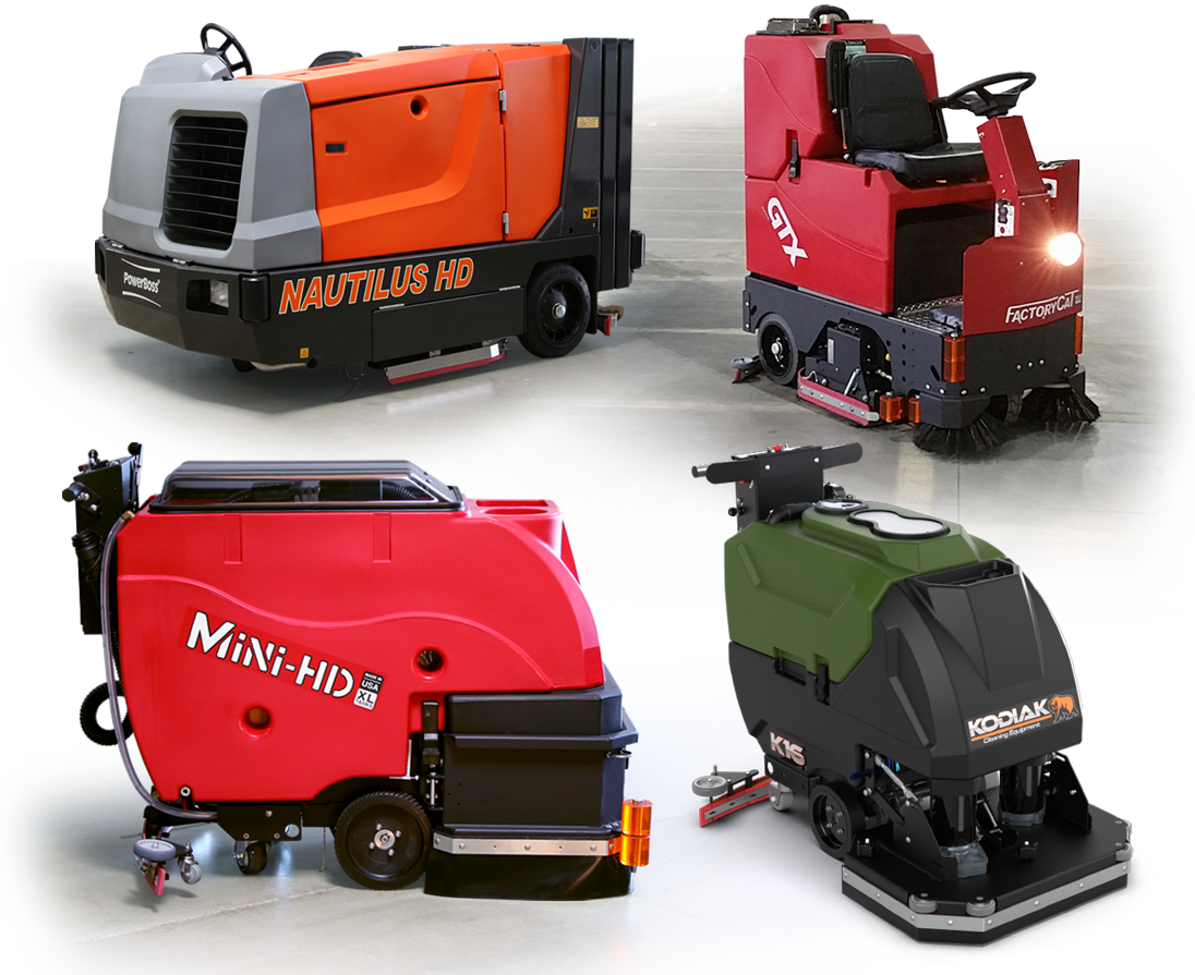 Mar-co Equipment’s selection of heavy-duty industrial
equipment is second to none. We offer a complete line up of scrubbers and sweeper scrubbers. From small walk behind units to large ride on style machines we have what you need. Our units come in battery, propane, gas and diesel all backed by a manufacturer’s warranty.